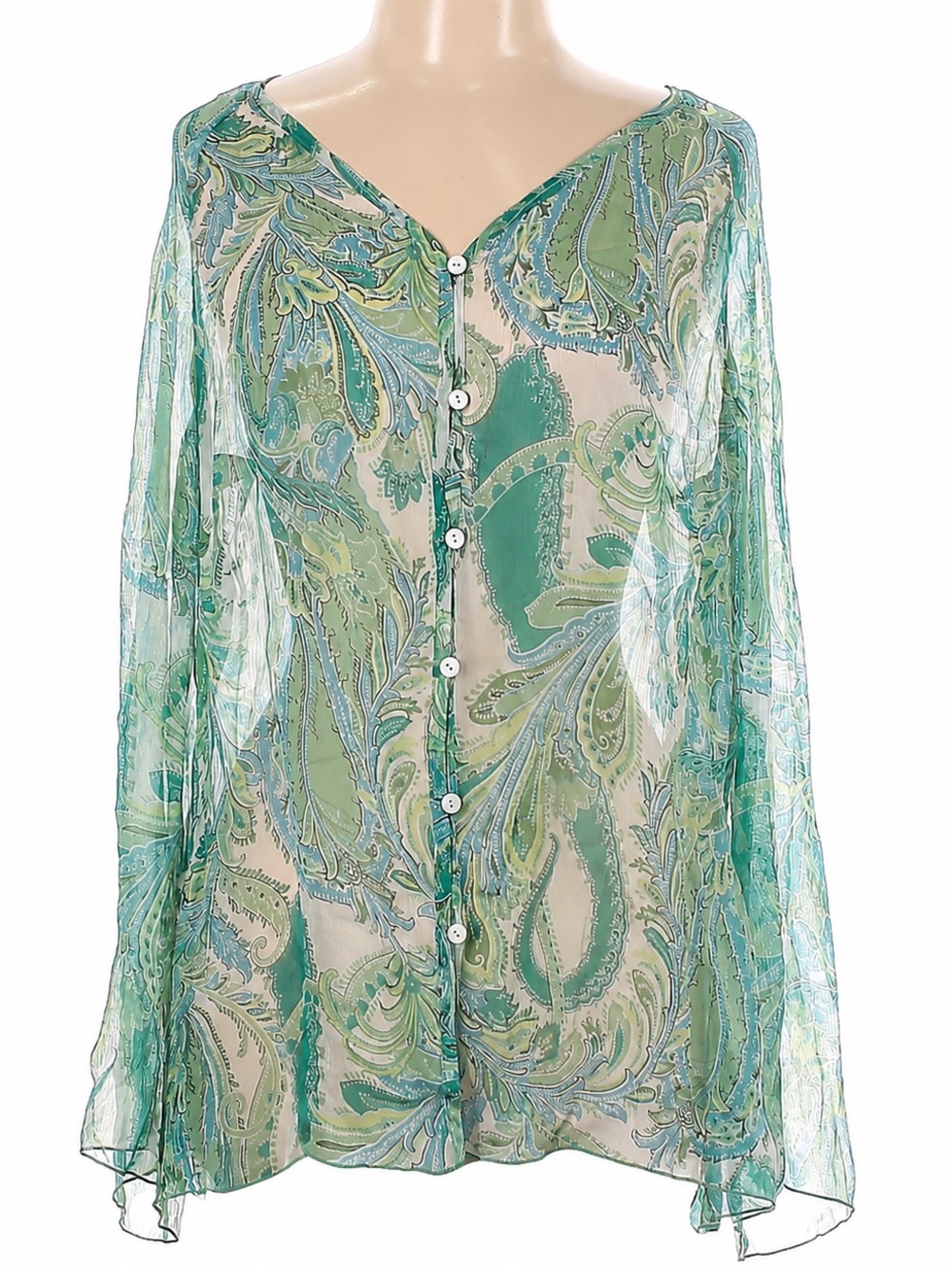 Coldwater Creek 100% Silk Aqua/Turquoise Sheer Blouse